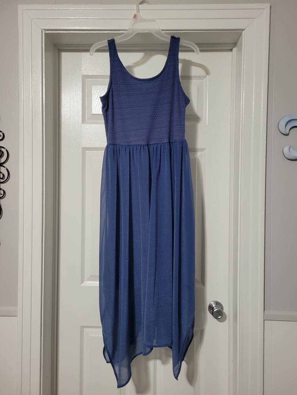 Blue Womens Sleeveless Chiffon High-Low Dress